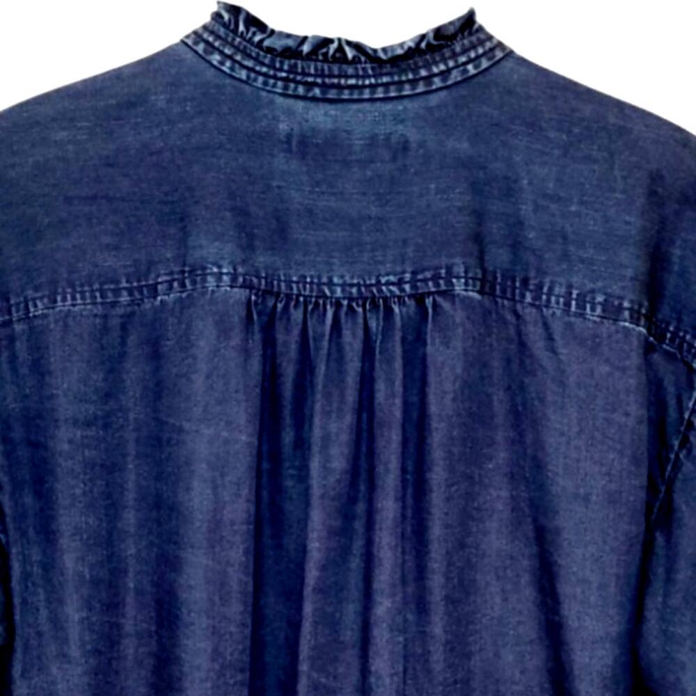 LOFT Chambray Ruffle Blouse Boho Cottagecore Relaxed Peasant Blue Top L Spring - Picture 7 of 13